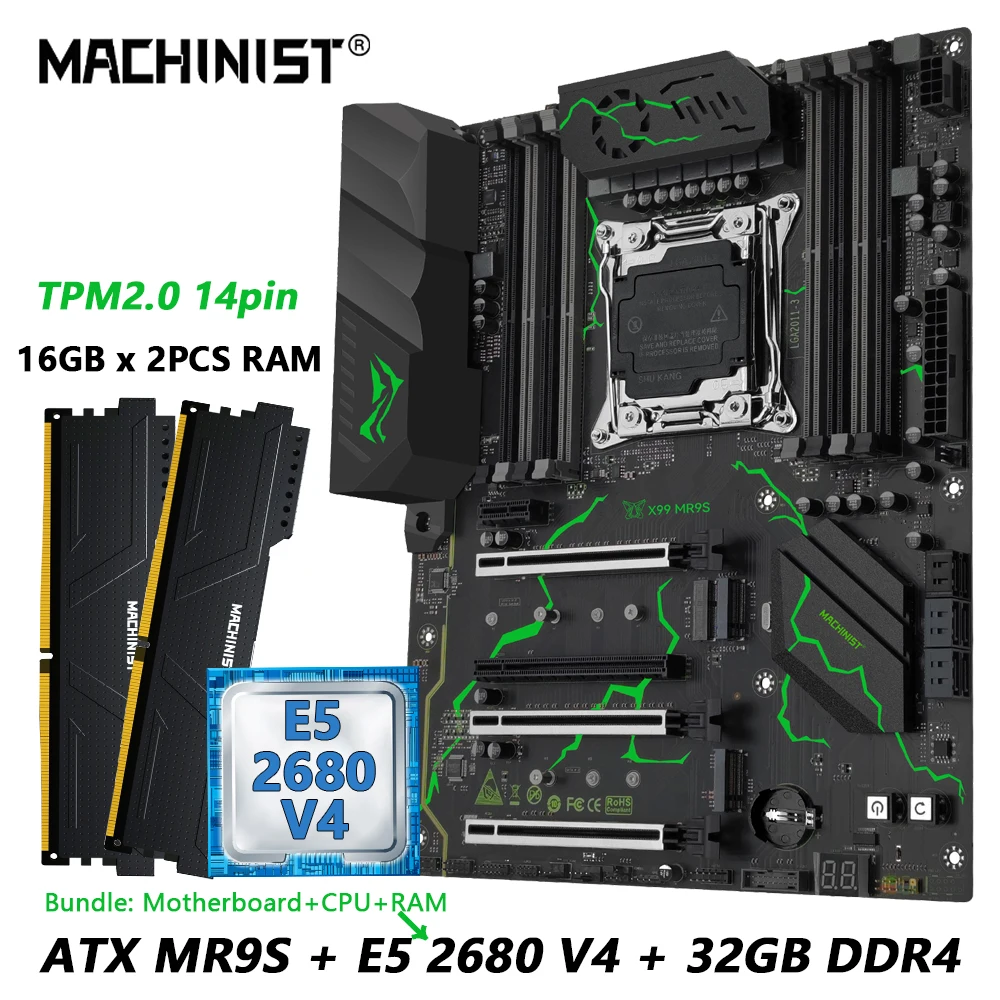MACHINIST X99 MR9S kit de placa base LGA2011-3 Xeon E5 2680 V4 cpu 32GB DDR4 interfaz TPM 2,0 de cuatro canales NVME M.2 USB3.0