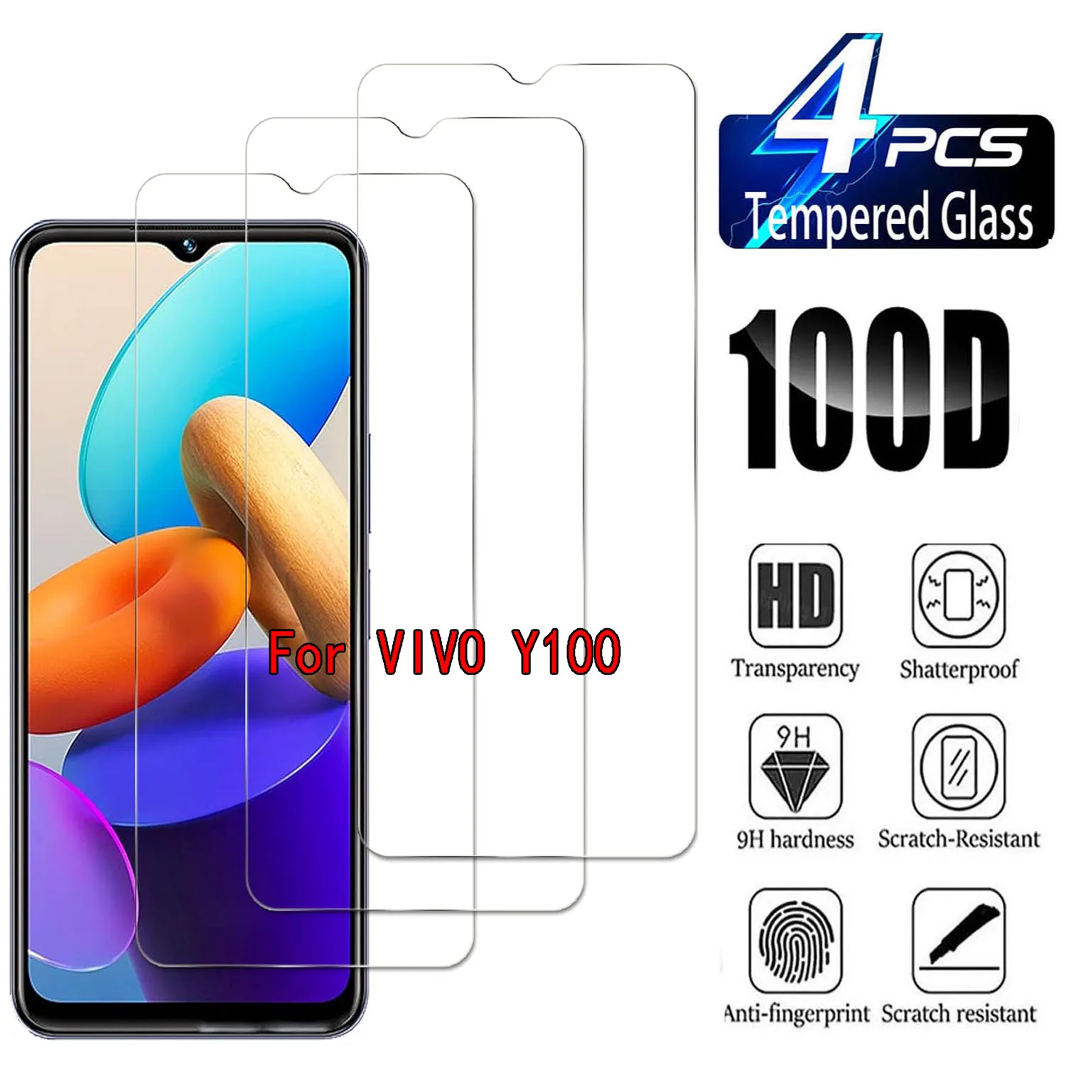 Para VIVO Y100 HD Película de vidrio templado - Protección de cubierta completa transparente para teléfono móvil - imagen 2