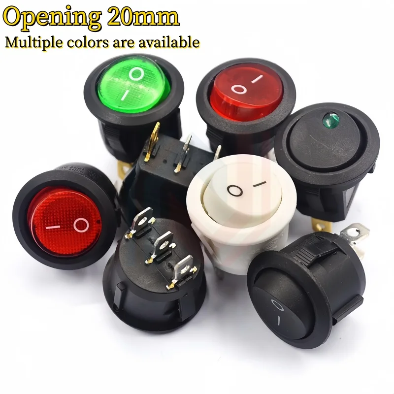 Apertura 20mm 6A 250V interruptor en forma de barco forma de barco botón de interruptor de encendido basculante redondo 2 pines 3 rojo verde blanco negro - imagen 2