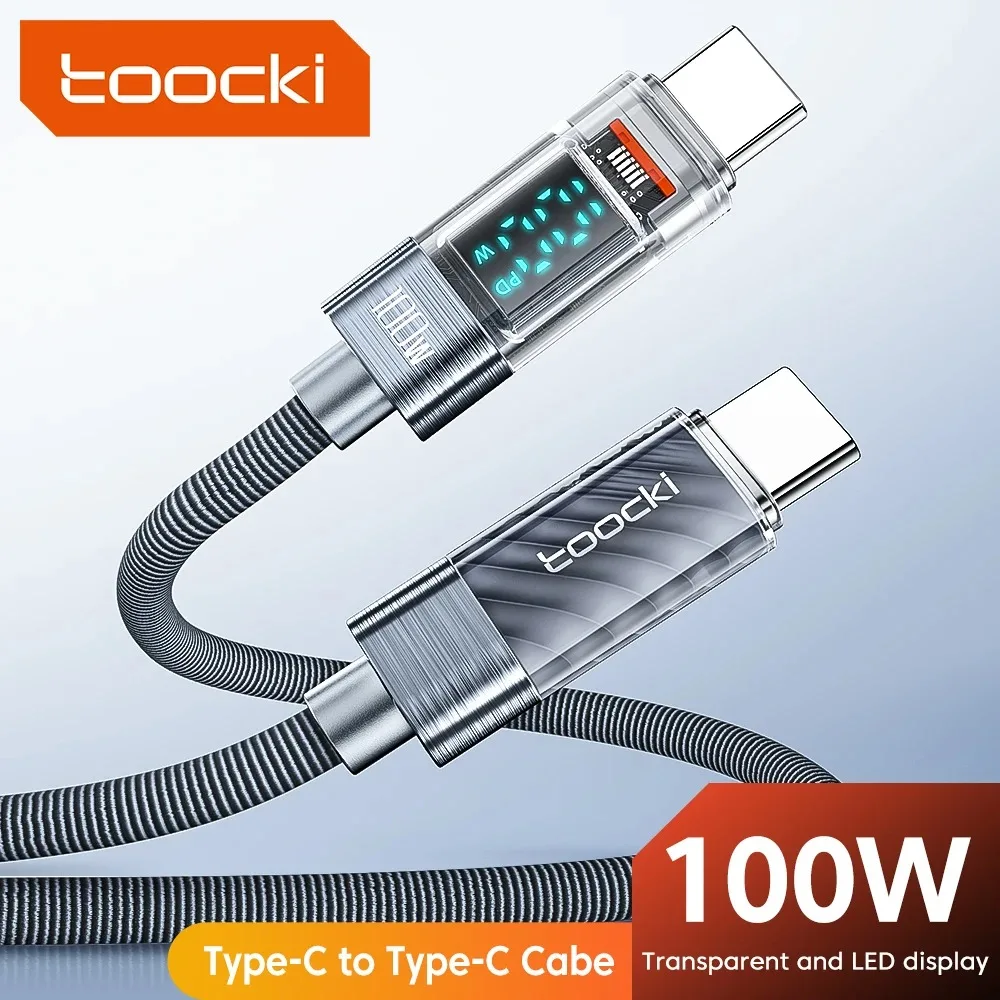 Toocki tipo C a tipo C Cable 100W PD pantalla cargador de carga rápida USB C a USB C Cable transparente para Xiaomi Macbook