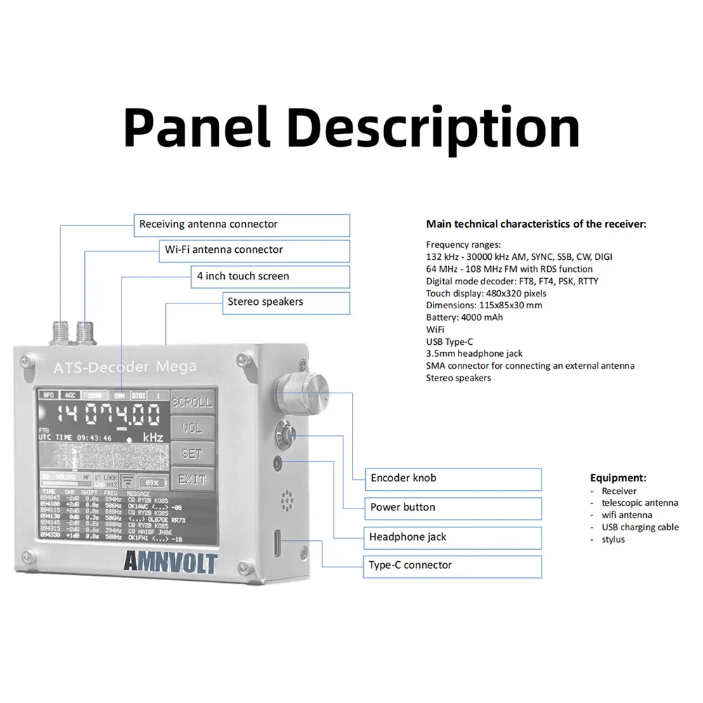 Decodificador ATS receptor de Radio de banda completa pantalla táctil de 4 pulgadas Si4732 receptor de Radio de todas las bandas función WiFi 4000mAh para ingenieros - imagen 5