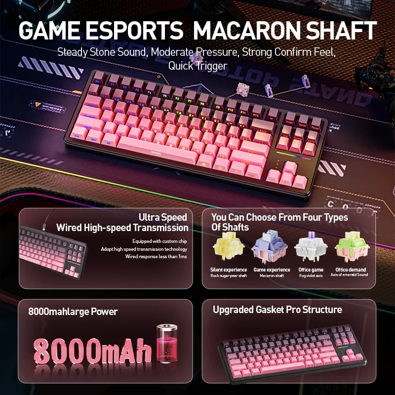 SUMREDA T88 teclado inalámbrico personalizado para deportes electrónicos 88 teclas para juegos Bluetooth RGB Hotswap Ultra silencioso grabado lateral juego Oficina - imagen 2