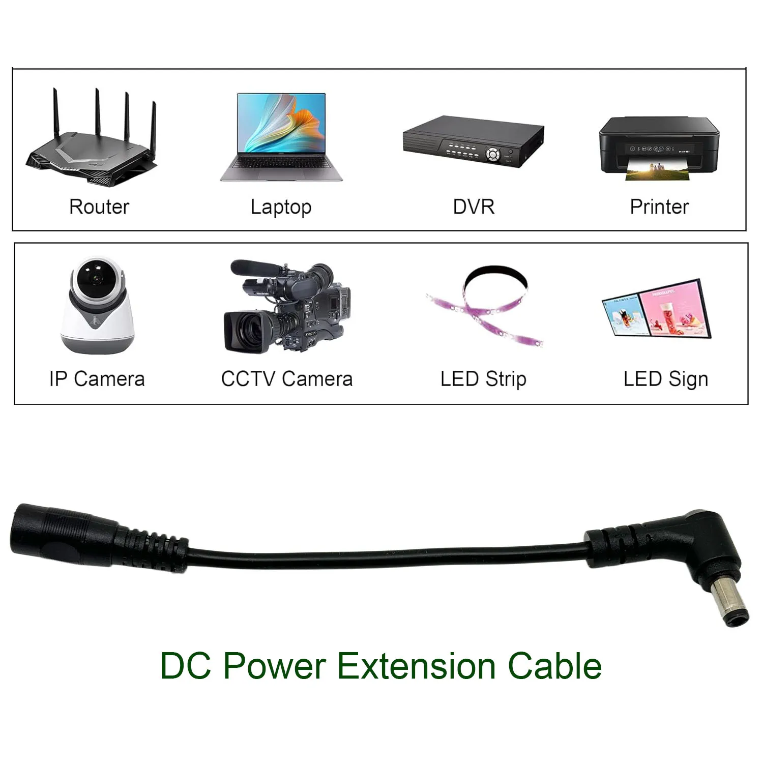 2 uds CCTV DC enchufe de alimentación 5,5mm x 2,5mm macho ángulo recto a 5,5mm x 2,1mm adaptador hembra Cable adaptador de extensión tira de LED - imagen 5