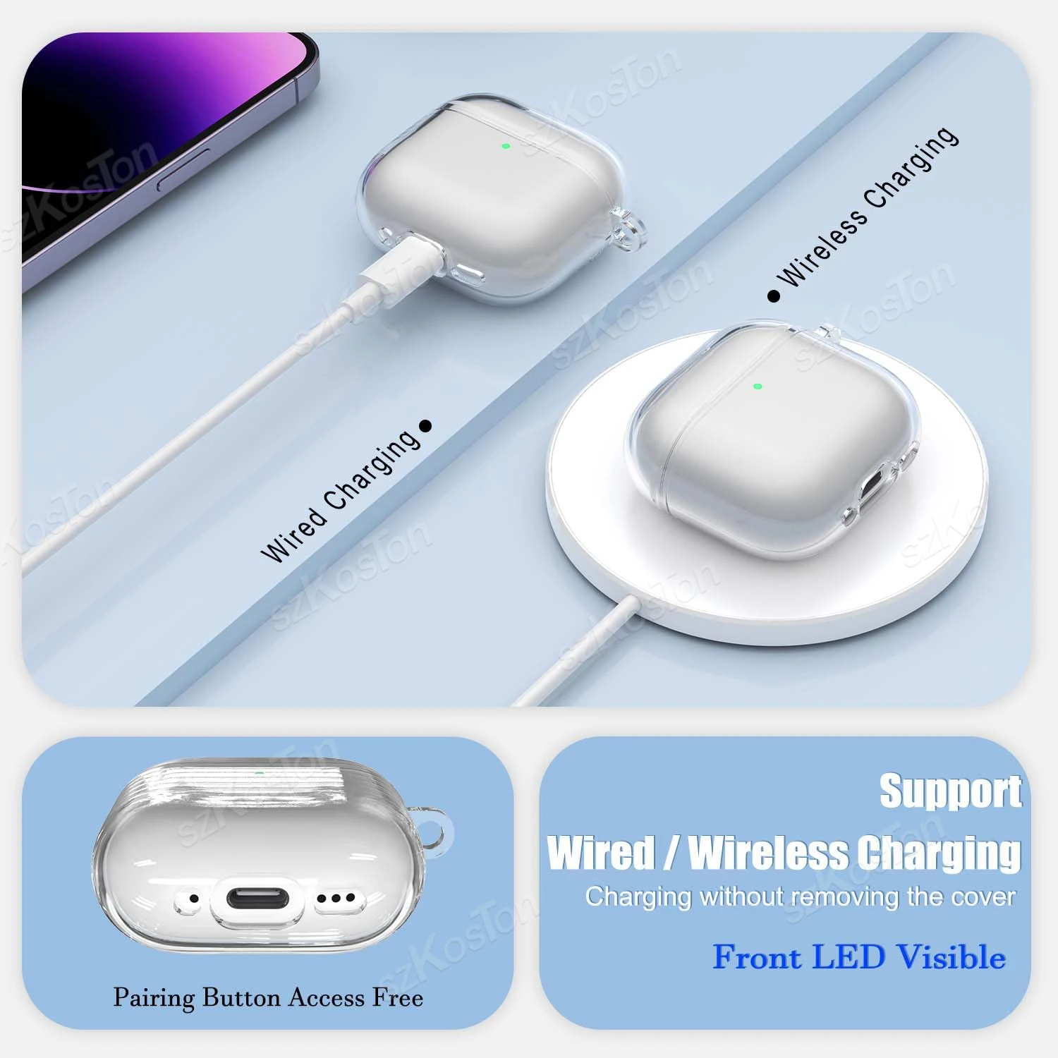 Funda transparente AirPods 4 TPU suave Antirayaduras Llavero - imagen 5