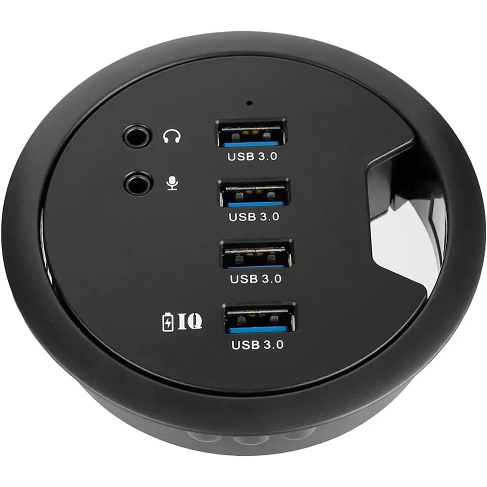 Hub USB 3,0 de 4 puertos de 80mm con conector de teléfono con micrófono de Audio de 3,5mm/cargador USB Bc 1,2, adaptador de corriente de 5V/2A para teléfonos inteligentes iPhone