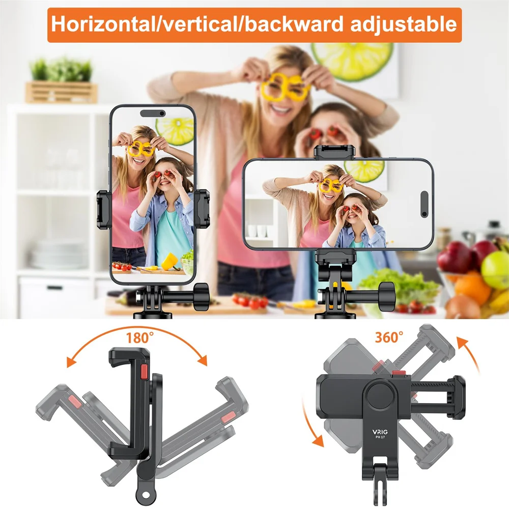 VRIG-abrazadera de soporte para teléfono con zapata fría doble, soporte con puerto Gopro para Iphone, Android, Smartphone, cámara, trípode, adaptador, luz de micrófono - imagen 3