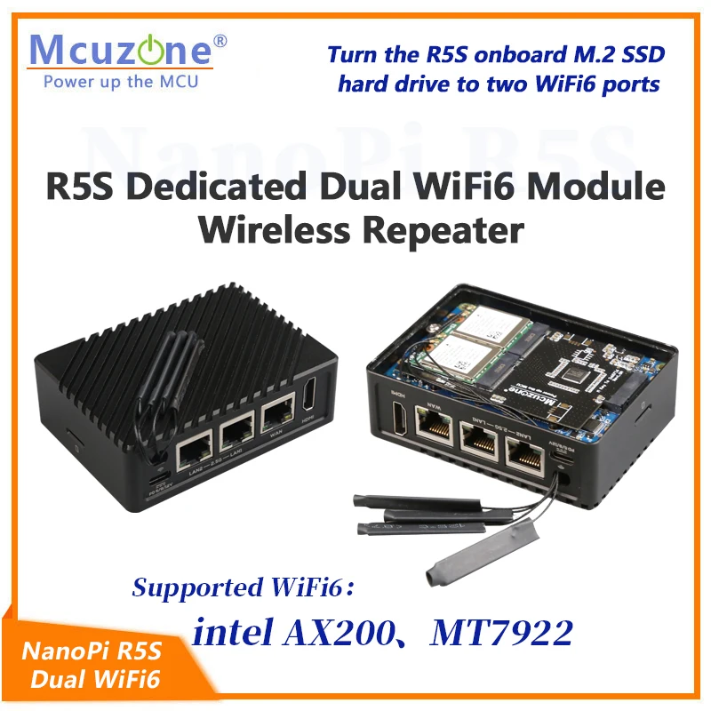 Repetidor inalámbrico WiFi6 para NanoPi R5S,R6C, NVME dedicado a módulo Dual WiFi6, MT7922 AX200 RTL8822CE, openwrt , Ubuntu