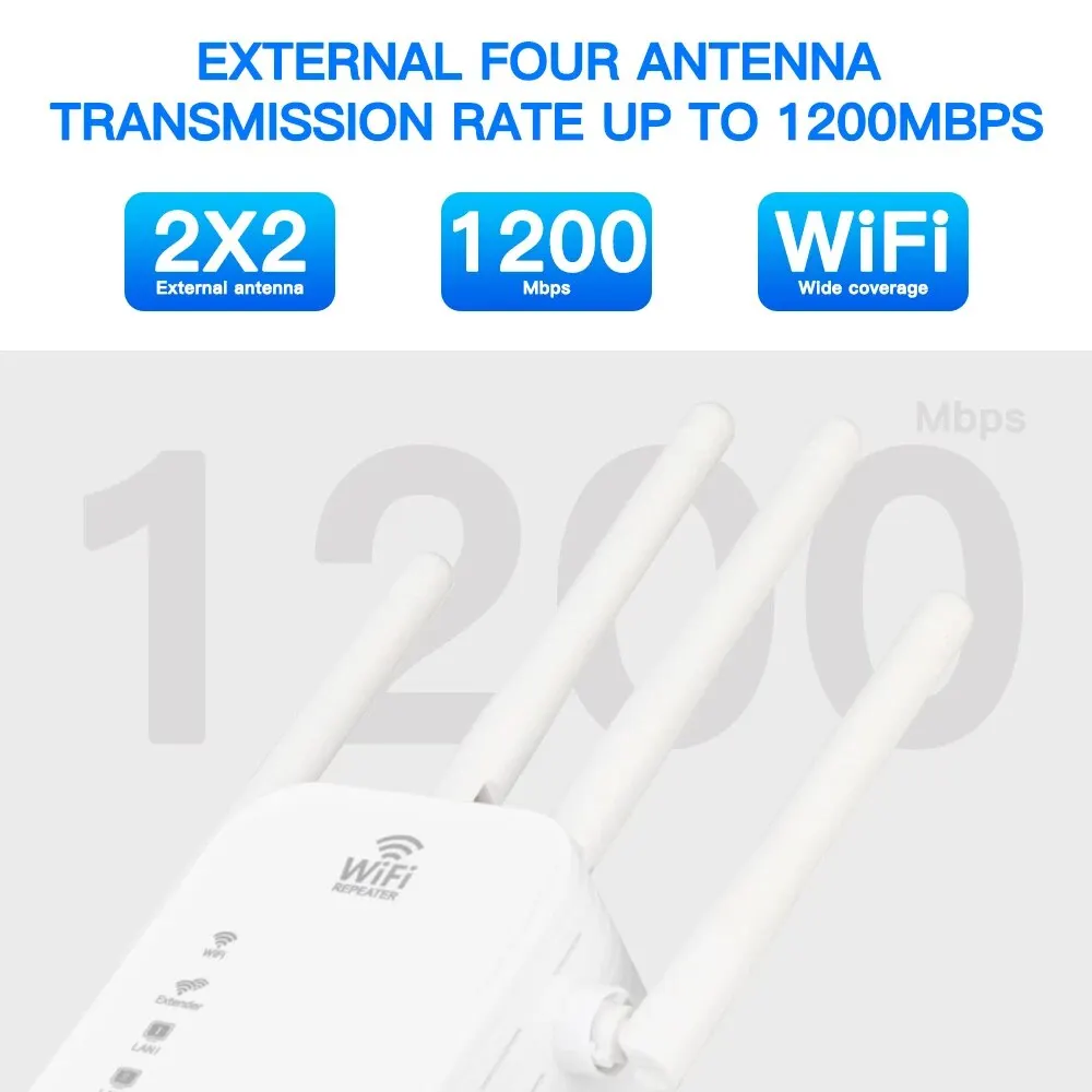 Repetidor WiFi de doble banda de 1200Mbps, extensor de señal inalámbrico de 2,4G y 5GHz, amplificador de señal de largo alcance para el hogar - imagen 2