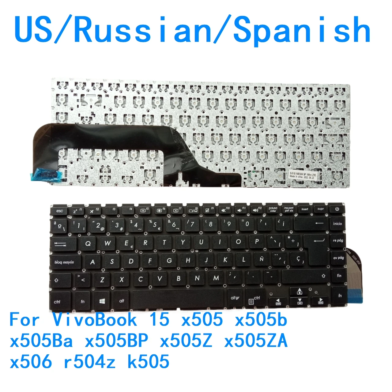 Nuevo teclado en idioma español ruso de EE. UU. para ASUS VivoBook 15 x505 x505b x505Ba x505BP x505Z x505ZA x506 r504z k505