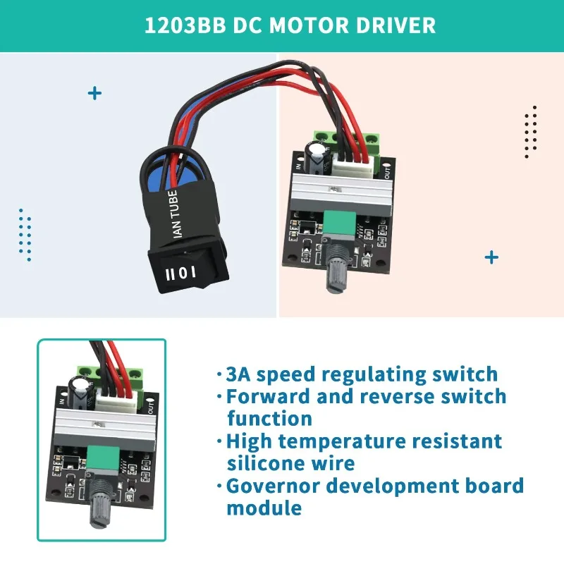 2 uds 6V 12V 24V 28V 80W PWM controlador de velocidad del Motor de CC 1203BB controlador de Motor de CC 3A controlador de Motor interruptor Reversible ajustable - imagen 5