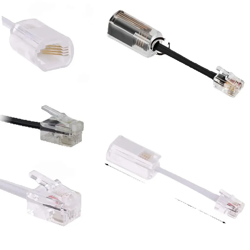10 Piezas de Desenredador de Cable Telefónico RJ9 4P4C, Modelo Giratorio de 360 Grados, Cable Telefónico Antienredos Negro, Cable de Línea Fija RJ11