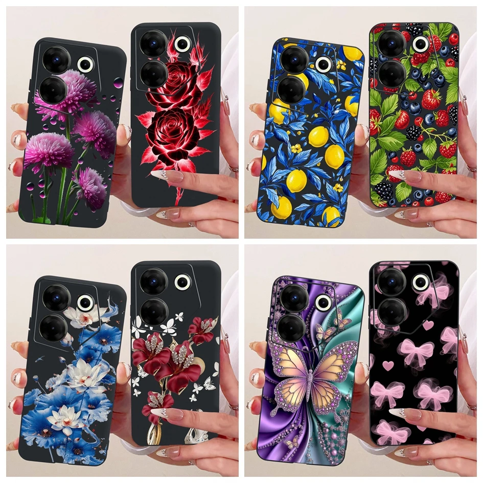 Para Tecno Camon 20 Pro funda CK7n moda flor mariposa suave negro silicona TPU cubierta para Tecno Camon 20 Premier Camon20 Shell