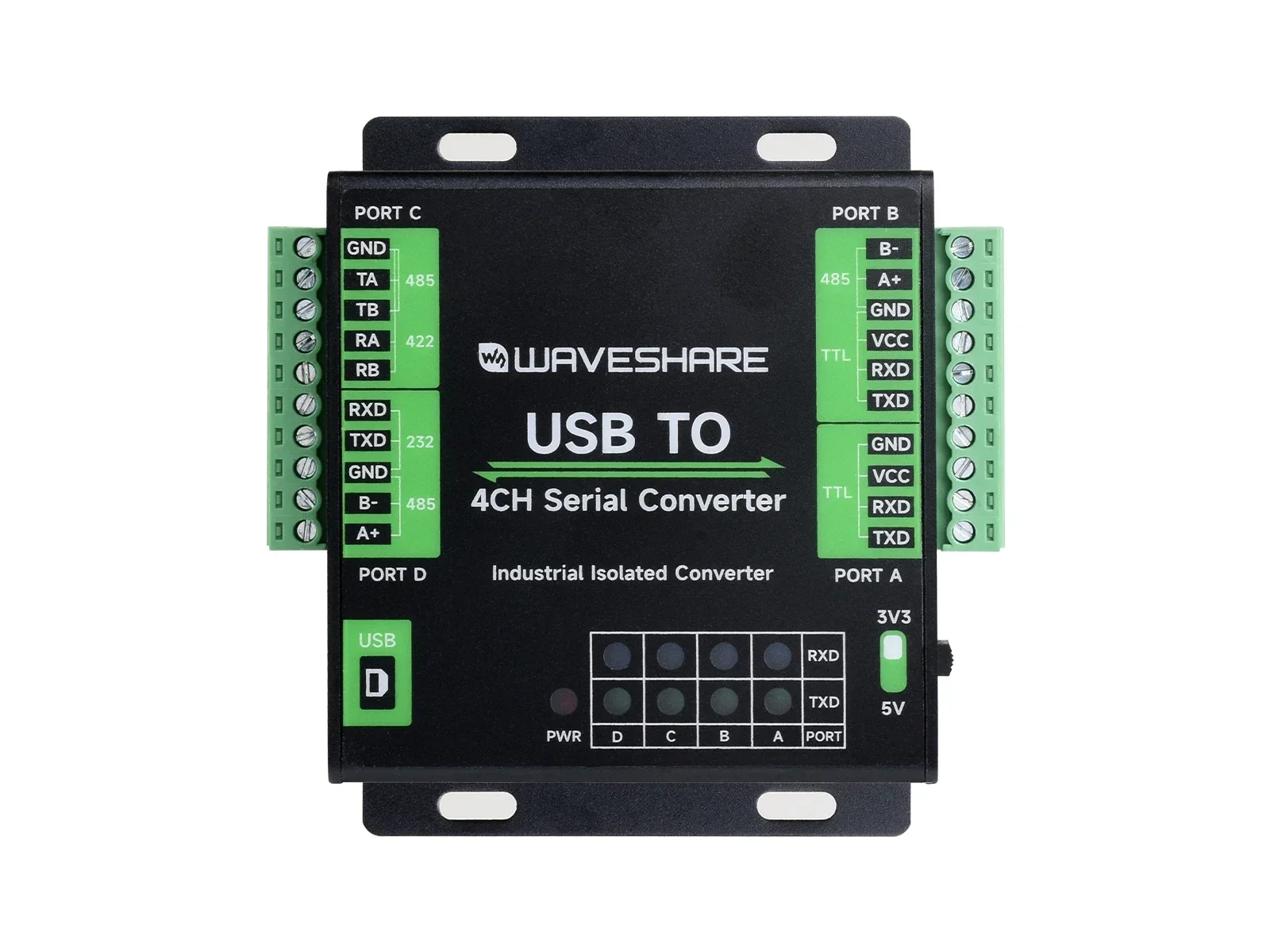 Waveshare Convertidor industrial USB a serie de 4 canales, compatible con USB a RS232/485/422/TTL Chip FT4232HL original - imagen 2