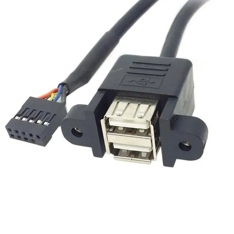 Placa base de 9 pines, cabezal hembra de 2,54mm a Cable adaptador hembra USB 2,0 Dual, placa principal convierte USB2.0, dos líneas de extensión de 30cm y 50cm - imagen 3