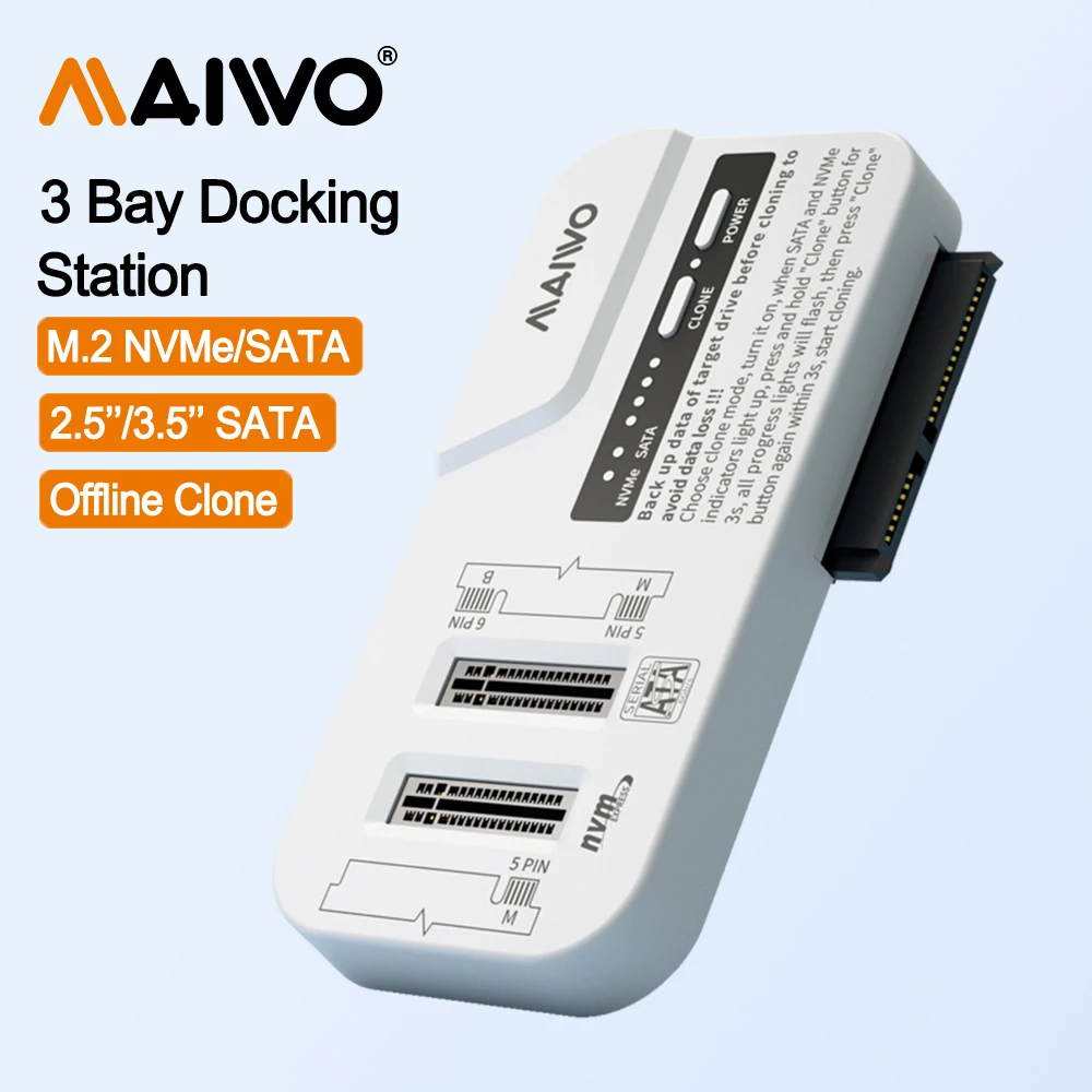 MAIWO 3 Bay 2,5/3,5 pulgadas HDD carcasa M.2 NVMe/SATA SSD con clon sin conexión USB3.2 tipo C Gen2 10Gbps HDD externo/funda SDD
