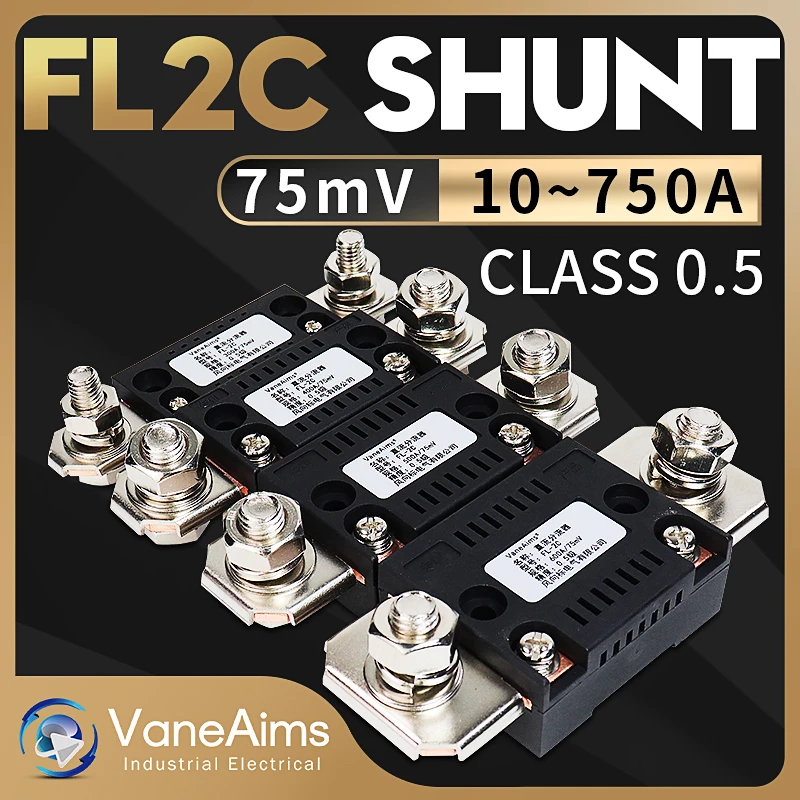 VaneAims FL-2C Shunt 300A 150A 100A 75A 50A 30A 10A 75mV DC Amperímetro Resistencia de derivación para voltímetro digital Medidor de corriente analógico