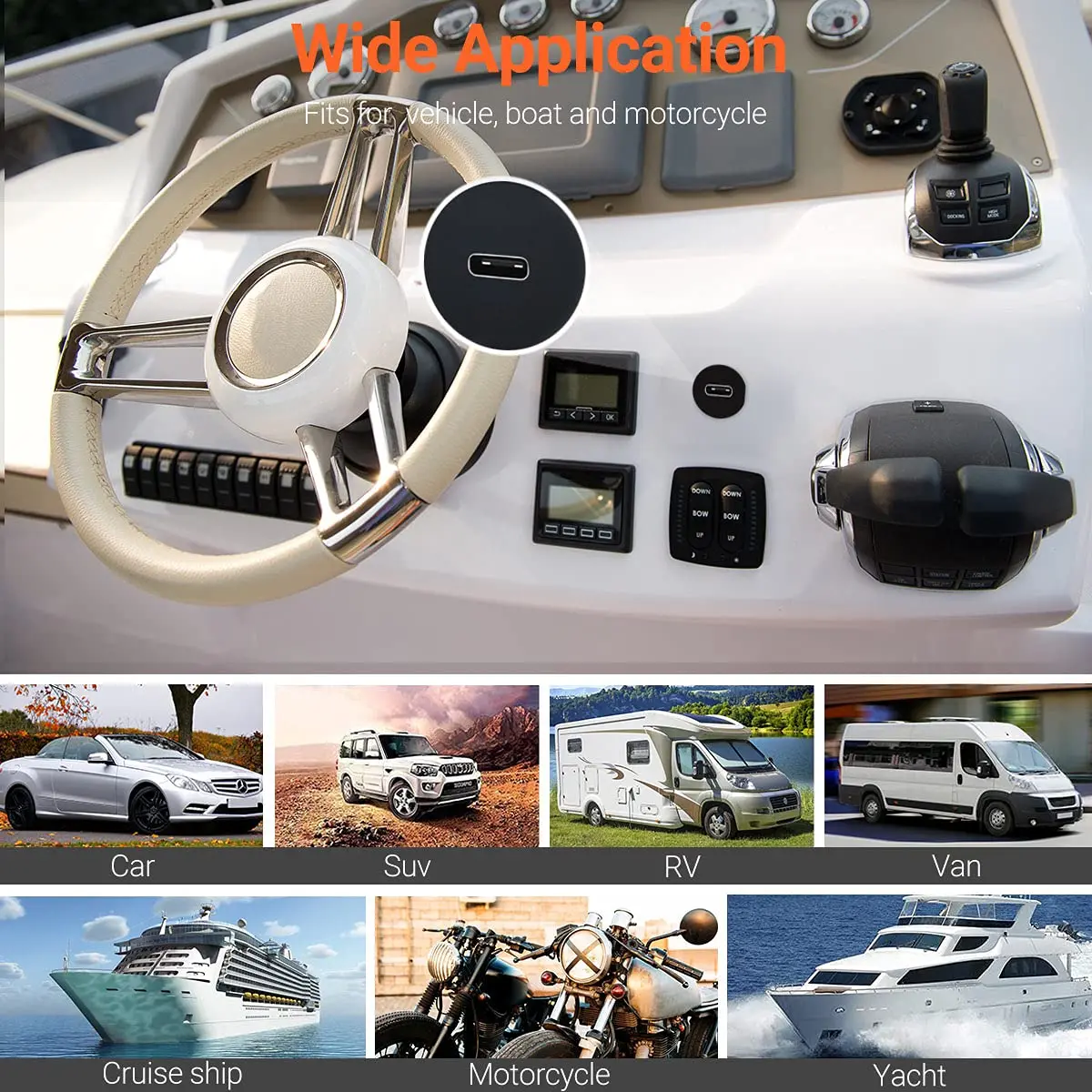 Cable de extensión USB C de 1m/3 pies con Kit impermeable tipo C Cable de montaje empotrado de Panel macho a hembra para salpicadero de motocicleta, barco y coche - imagen 4