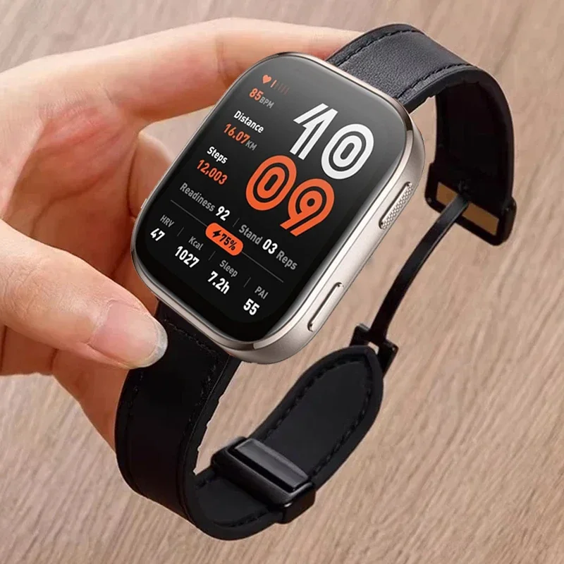 Correa de cuero + silicona para Amazfit Bip 6 5 5 Unity 3 3Pro pulsera magnética para Amazfit Bip 6 GTS GTR 4 3 2 42mm 47mm - imagen 2