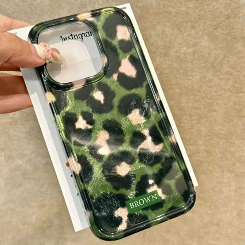 Funda de teléfono con estampado de leopardo verde degradado para IPhone 17 16 Pro Max 15 14 13 12 11 Pro 7 8 16 Plus XS XR cubierta de silicona a prueba de golpes - imagen 2