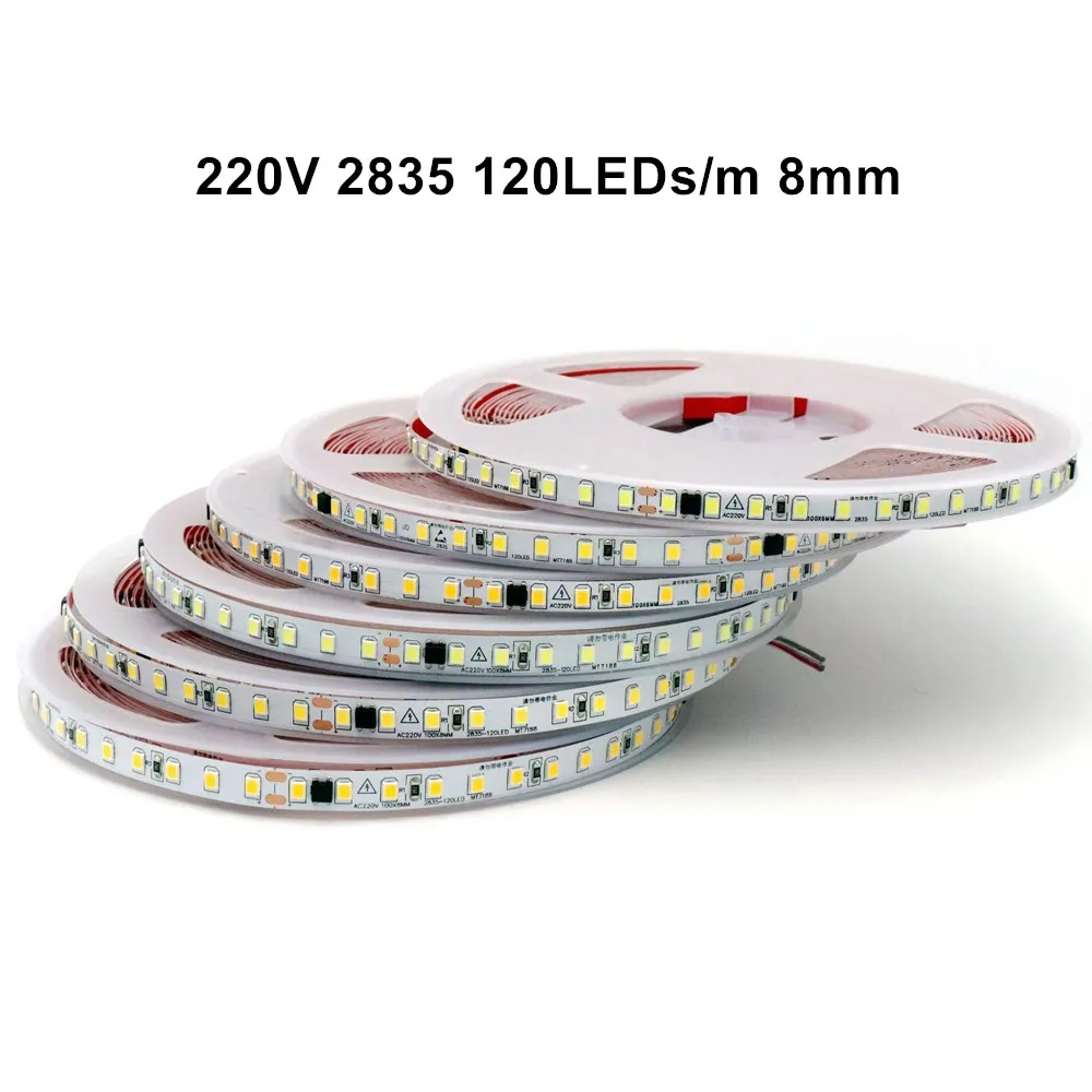 Tira de luces LED AC220V ~ 230V 2835 120/240 LED/m 5M lámpara 220V tira de luz LED cinta de diodo de 220 voltios lámpara suave Flexible para Bar hogar - imagen 2