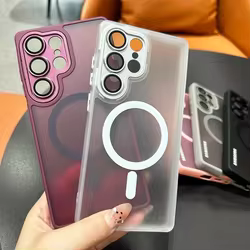 Funda transparente glaseada para Samsung Galaxy A56 A36 A26 A55 A35 A25, protección de lente, cubierta de carga magnética