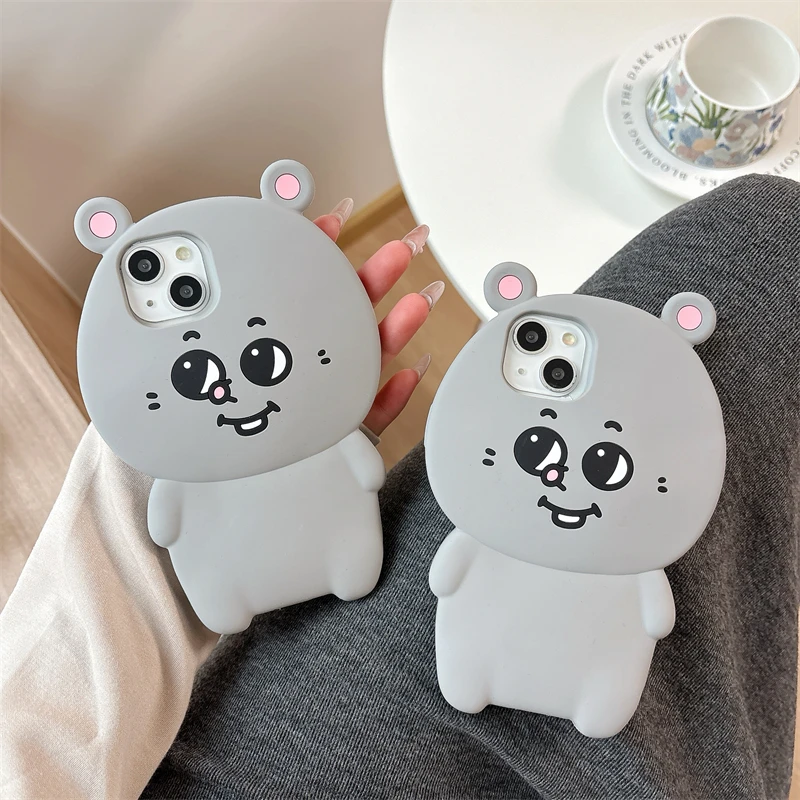 Funda de silicona con ratón de dibujos animados para IPhone 16, 15, 14, 13, Pro Max Plus, 16Pro, 15Pro, IPhone16, ProMax, Animal bonito, accesorios de cubierta Kawaii