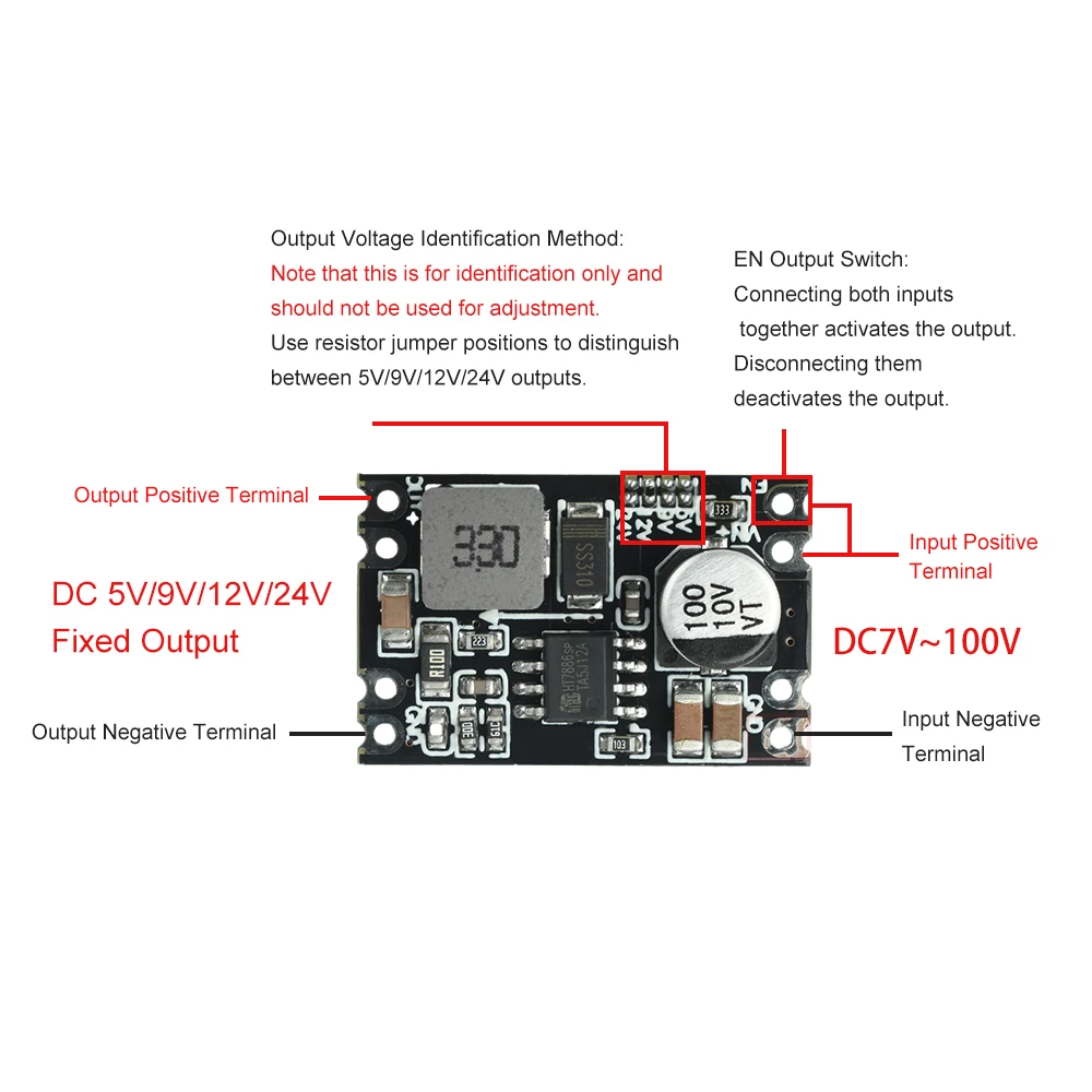 Módulo de potencia reductor de voltaje de salida fija DC-DC de 7V-100V a 5V/9V/12V/24V con sobrecarga de sobrecalentamiento y otras protecciones de apagado - imagen 5