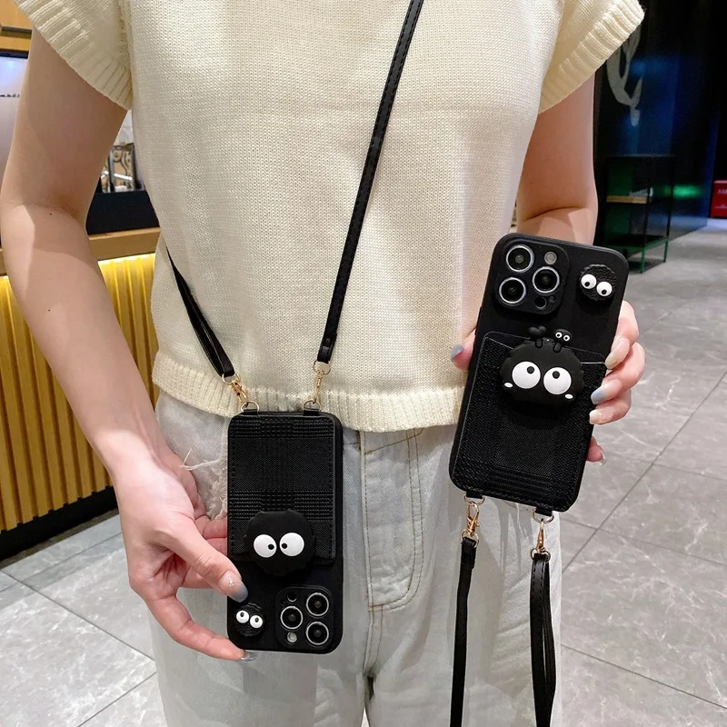 Para Samsung Galaxy S8 S9 S10 S20 S21 S22 S23 S24 FE Plus Ultra funda cruzada bolsa de tarjeta de bola de carbón negra funda de teléfono con cordón - imagen 3