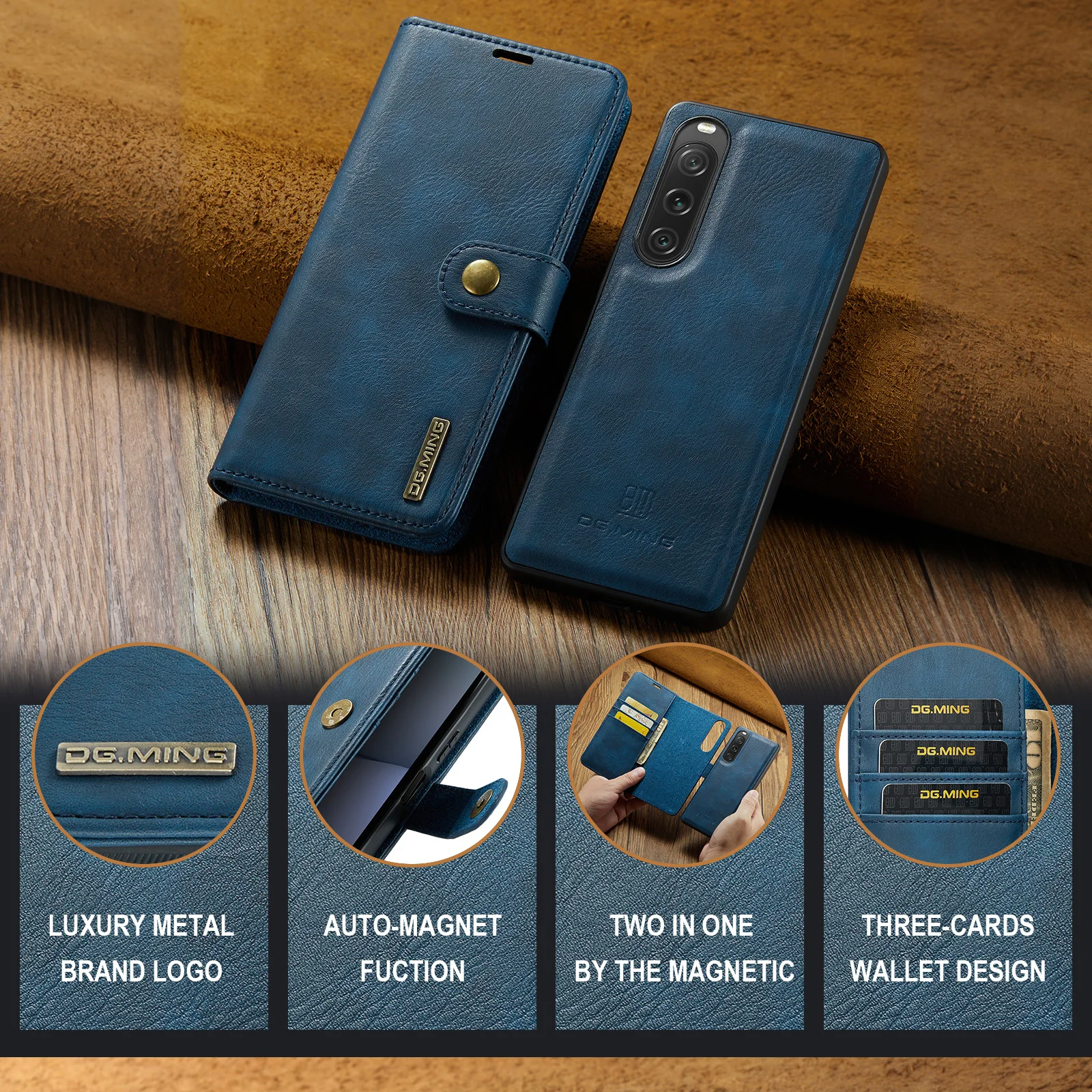 Funda magnética de cuero 2 en 1 para Sony Xperia 1V Xperia10V, billetera desmontable, monedero, bolsa de bolsillo, cubierta de negocios Retro - imagen 5