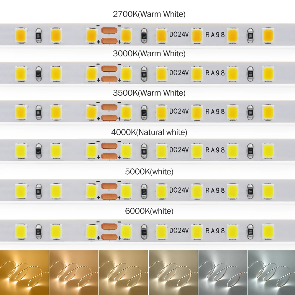 Tira de luces LED SMD 2835 120LEDs/m RA98 de 5m 10m DC24V tira de lámpara para el hogar de alto brillo 2700K 3000K 3500K 4000K 5000K 6000K tira de LED - imagen 4