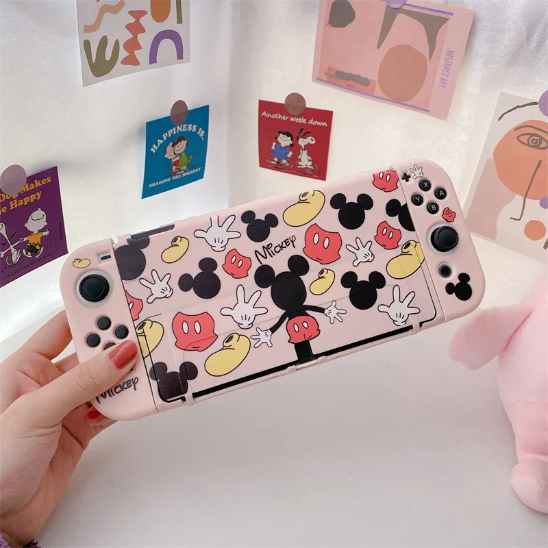 Funda trasera de Mickey de Disney para Nintendo Switch OLED, funda protectora de silicona suave anticaída dividida NS para consola de juegos portátil