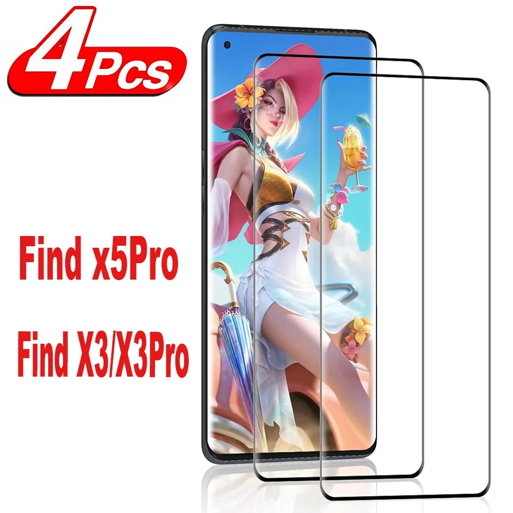 Vidrio templado 9H para OPPO Find X5 Pro/X3 Pro/X3 Neo 2/4 Uds Protector de pantalla curvo 3D