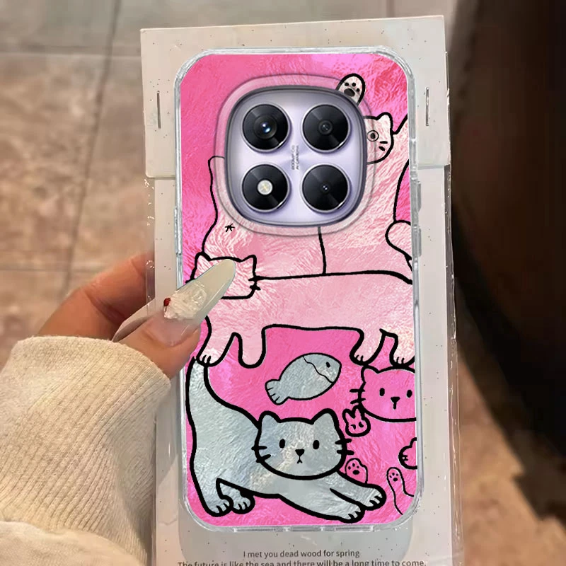 Funda para Redmi Note 14 Pro Plus 13 Pro 14S 14C A3 Xiaomi 14T 13T Pro funda de teléfono púrpura rosa dibujos animados pez gato para Redmi A5 bolsa - imagen 4