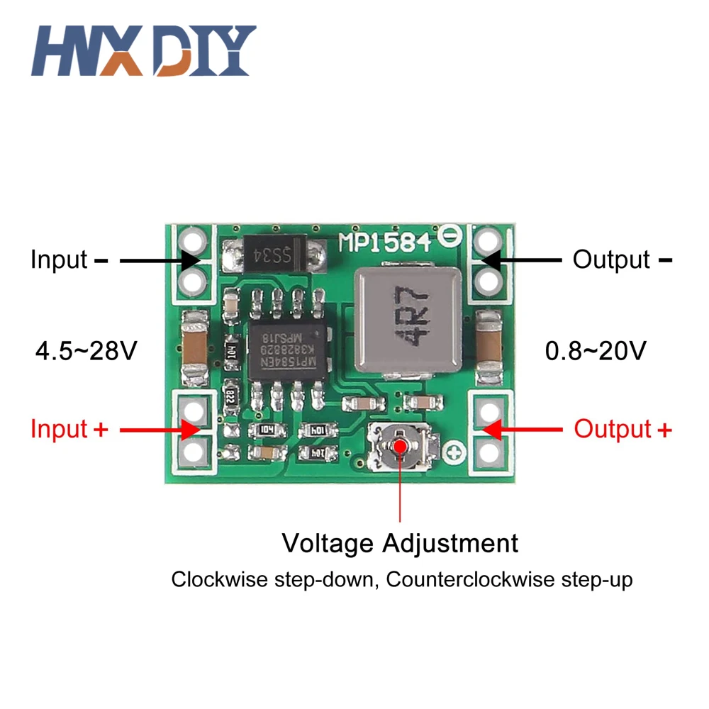 Módulo de fuente de alimentación reductor de piezas MP1584, convertidor Buck ajustable 3A para Arduino, reemplaza LM2596, 24V, 12V, 5V, 3V, 10 DC-DC - imagen 3