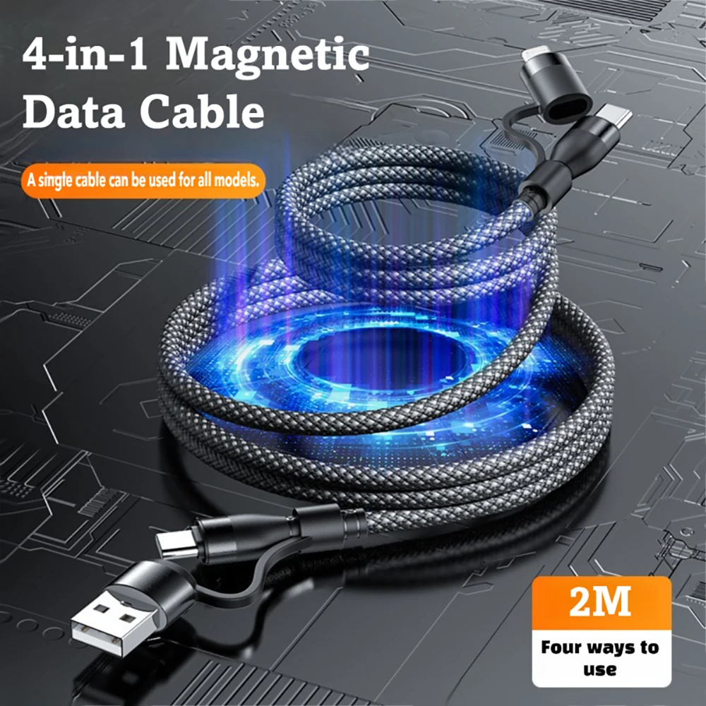 Cable de datos rápido magnético 4 en 1 USB A tipo C a USB C Lightning PD 240W Cable para iPhone 15 14 Pro cargador de carga Samsung Huawei