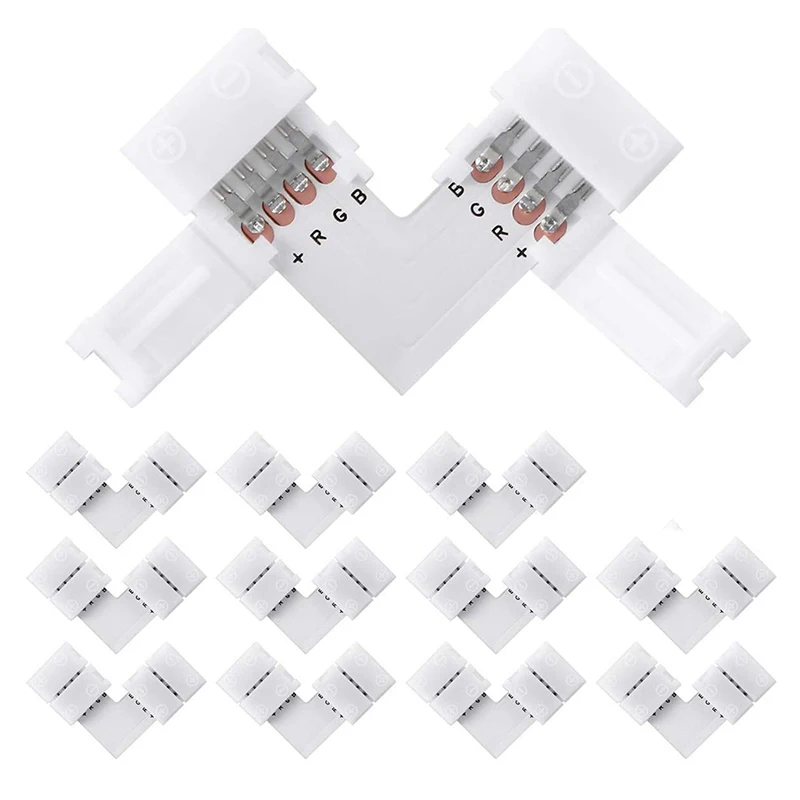 Conector RGB, cable de extensión LED en forma de L de 4 pines, conector LED ABS de 90 grados de 4 pines RGB para tira de luz Led 5050