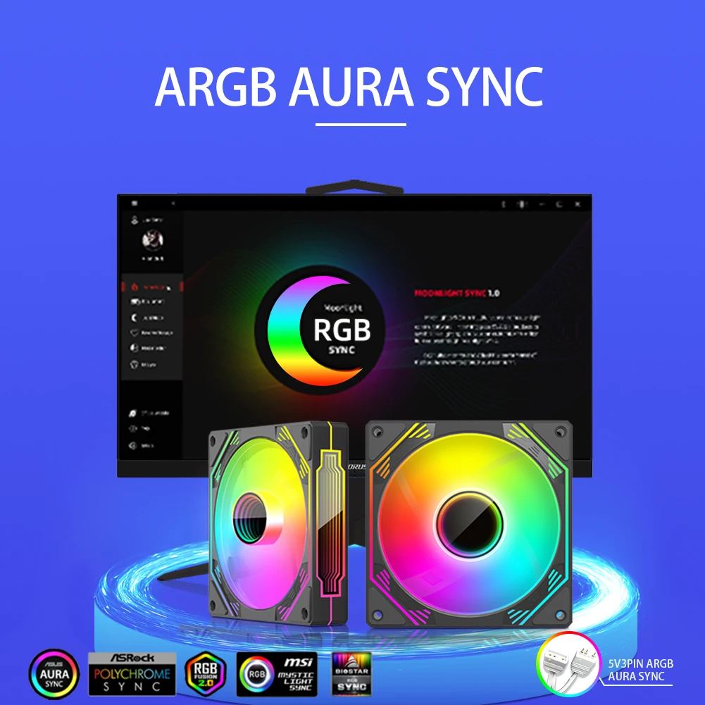 Ventilador enfriador de carcasa de ordenador, dispositivo silencioso de 120mm, 12V, 4 pines, PWM, ARGB, efecto de luz de espejo cíclico, PWM, 800 a 1800RPM - imagen 4