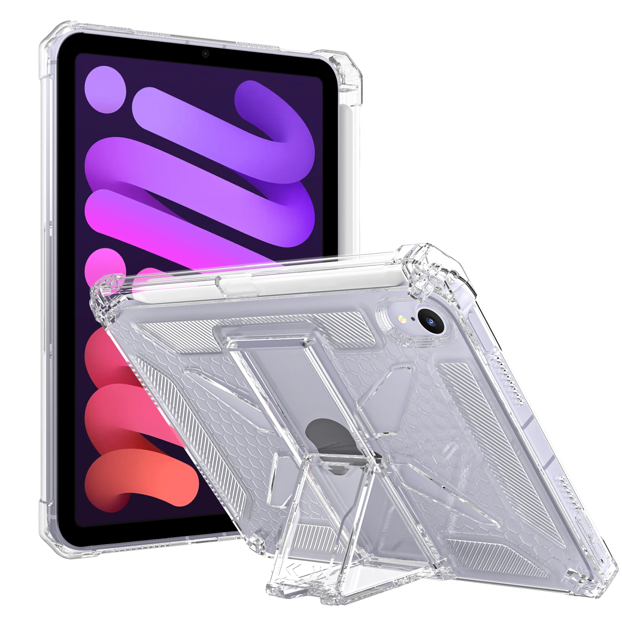 Para iPad A17 Pro 2024 funda de 8,3 pulgadas con soporte funda protectora transparente con ranura para bolígrafo para iPad mini 7th A2993 A2995 A2996