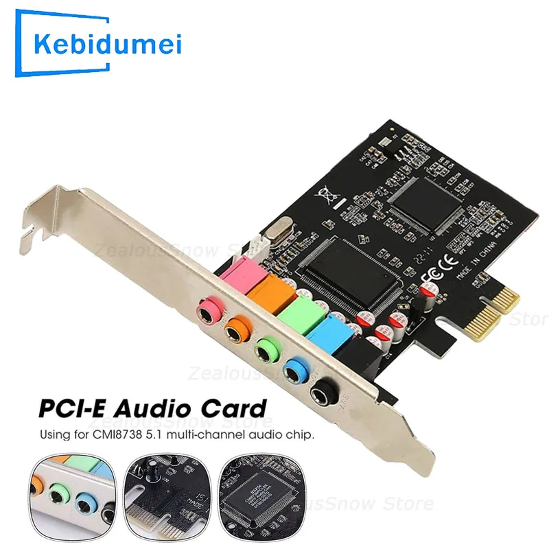 Tarjeta de sonido Pcie 5,1, tarjeta envolvente de efecto de sonido PCI Express, Audio estéreo 3D, Chip CMI8738, tarjeta de sonido de PC de alto rendimiento de sonido