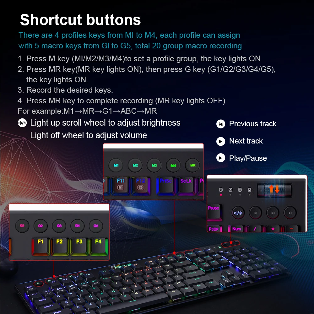Redragon Horus K618 Teclado Mecánico Inalámbrico RGB Retroiluminado - imagen 5