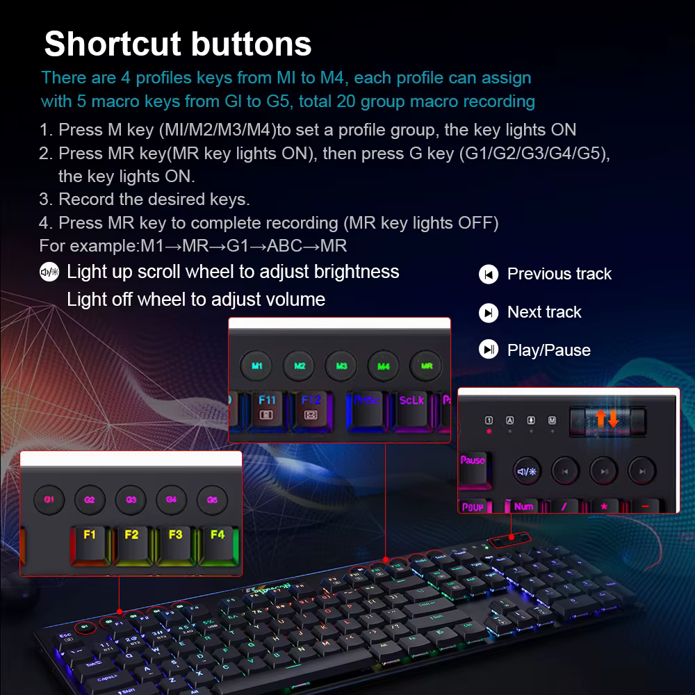 Redragon Horus K618 Teclado Mecánico Inalámbrico RGB Retroiluminado - imagen 5