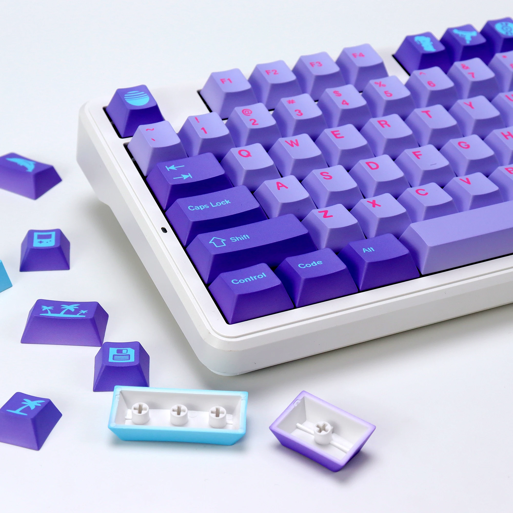KBDiy clon GMK Keycap Retro Vaporwave púrpura PBT cereza perfil Alice Split Space ISO Keycaps para teclado mecánico aula F75 - imagen 2