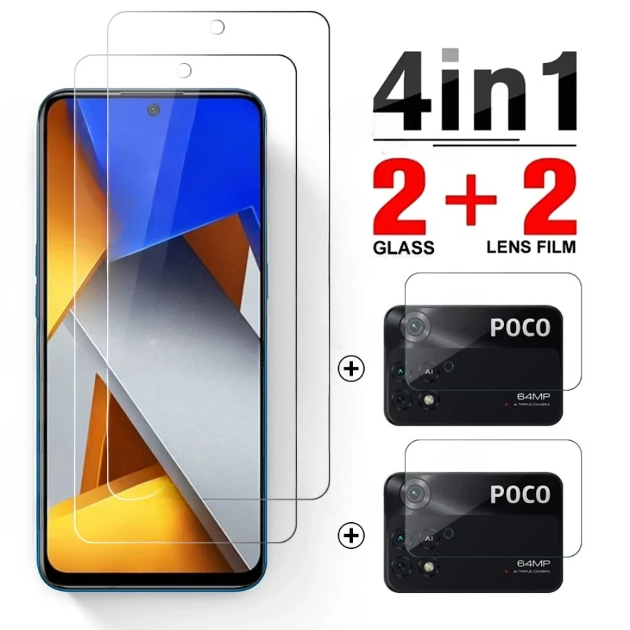Vidrio protector 4 en 1 para cámara Xiaomi Poco M4 Pro 4G, Poco M3 F3 F4 X4 X5 X6 X7 Pro 5G