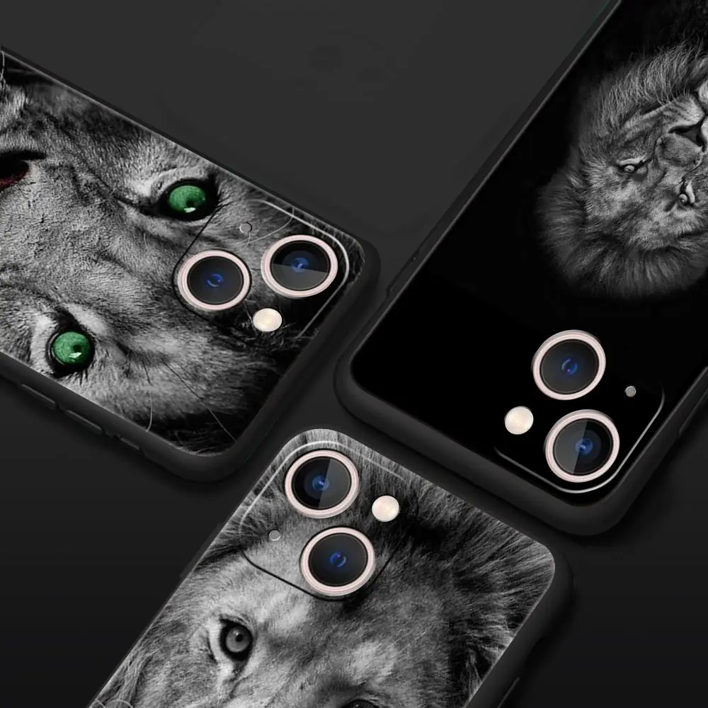 Funda de teléfono de lujo con animales salvajes de León para iPhone 13, 15, 14, 12 Mini 11 Pro MAX XR X SE XS 7 8 Plus, funda protectora negra de silicona - imagen 2