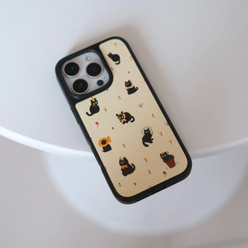 Funda de teléfono ins con textura de cuero de gato bonito para iPhone11/12/13/14/15/16/17 Pro Max AIR PLUS - imagen 4