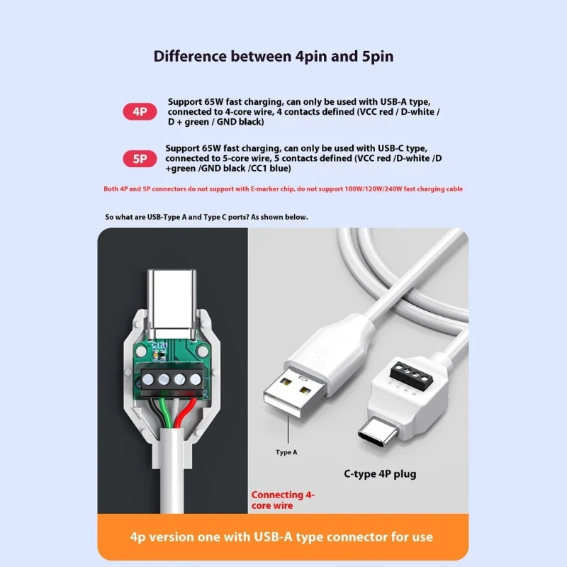 Adaptador USB C sin soldadura, bloque de terminales macho tipo C, conector de carga rápida de datos, enchufe de placa de terminales de tornillo de 4 pines y 5 pines - imagen 4