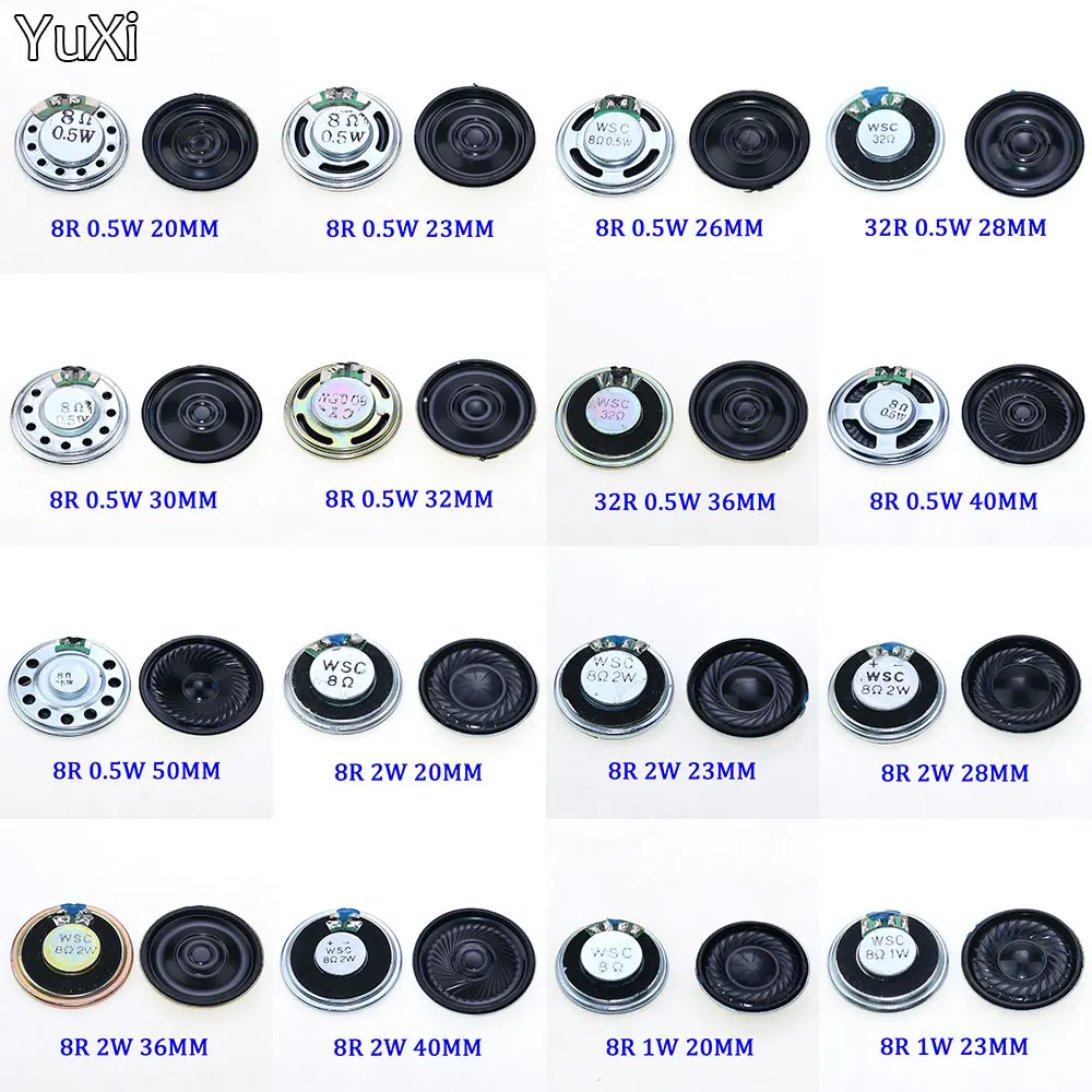 0,5 W 1W 2W 8R 32R Mini altavoz 8 Ohm 32 Ohm diámetro del altavoz 20mm 23mm 26mm 28mm 30mm 32mm 36mm 40mm 50mm altavoz
