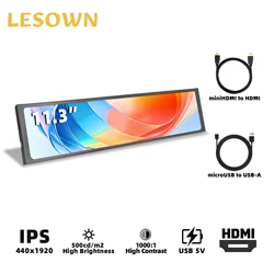 LESOWN Pantalla de pancarta compacta de 11,3 pulgadas 440 × 1920 IPS LCD Monitor portátil secundario Panel de sensor AIDA64 para caja de computadora ARGB