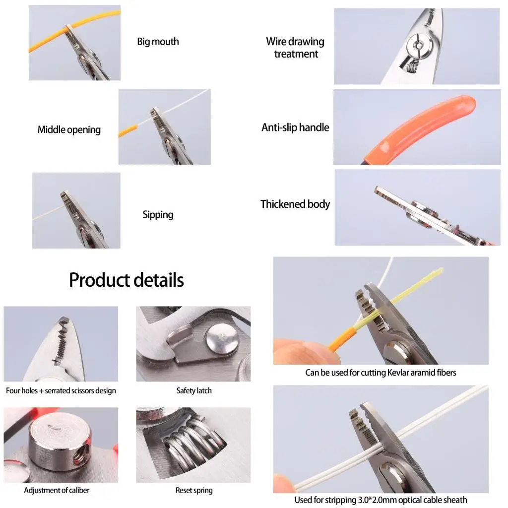 Y1UB 4 Jaw Fiber Optics Kevlars cortador acero inoxidable cargado acero cargado bloqueo seguridad mecanismo