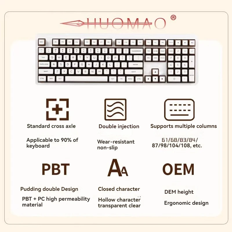 Tapa de tecla de pudín de leche de doble piel con cuatro lados, Material PBT transparente, OEM108 - imagen 3